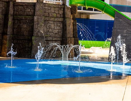 splash pad blue concrete